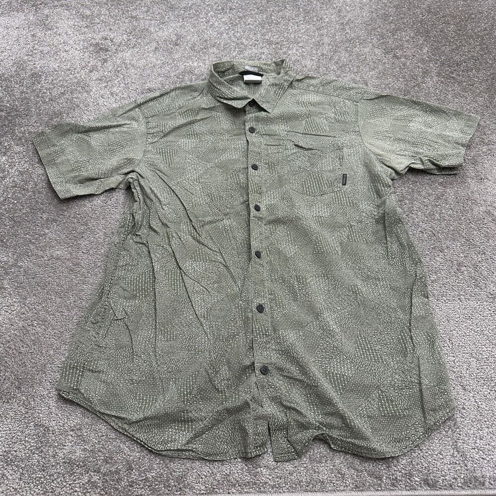 Columbia Shirt Mens XL Reg Green White Patterned Short Sleeve 100% Cotton Casual